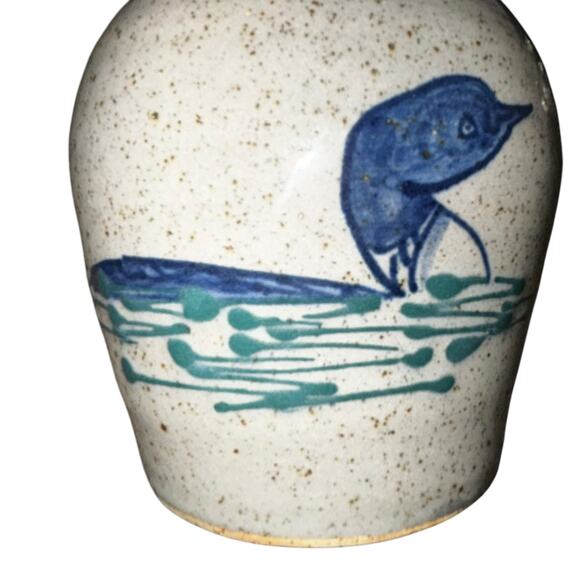 Great Bay Pottery Loon Vase Heavy Pottery Handpainted Country Primitive Rustic - Picture 2 of 8